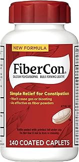 FiberCon Fiber Therapy Coated Caplets, Safe, Simple & Comfortable Insoluble Fiber Product for Bowel Irregularity, Occasional Constipation Relief With No Gas or Bloating, 140 Caplets