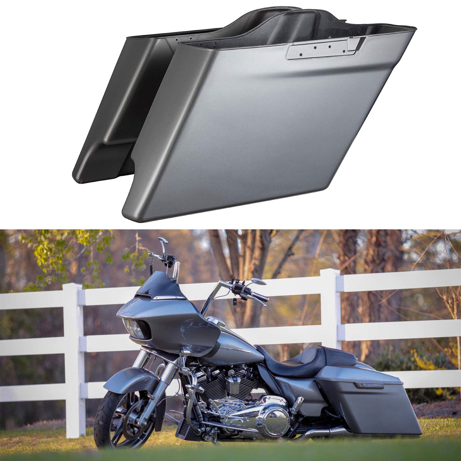 Motorcycle 4.5 Stretched Extended Hard Saddlebags For Harley Touring Road King Street Electra Glide 2014 2022 Unpainted Color