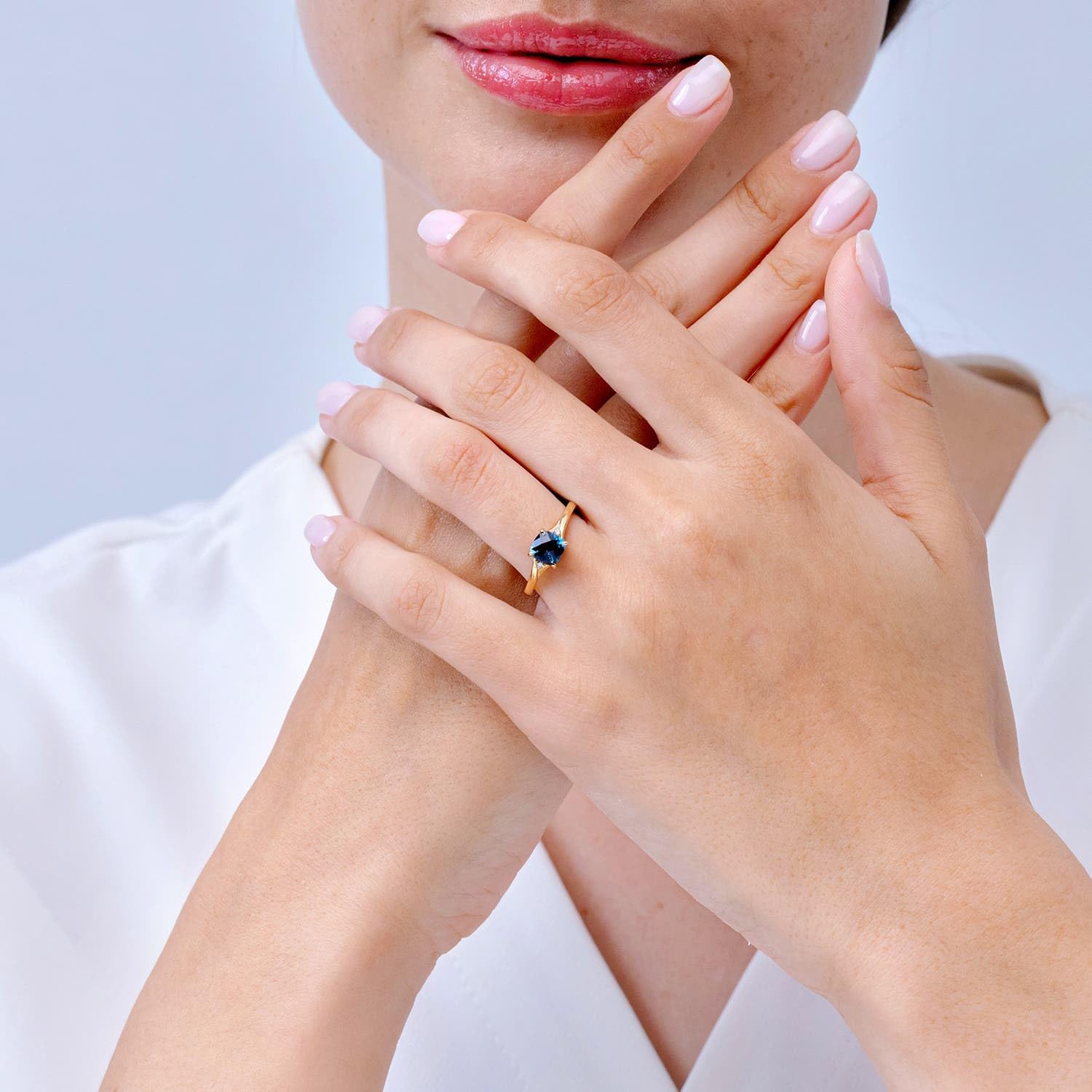 Angara Natural London Blue Topaz Ring for Women | Split Shank Cushion London Blue Topaz Solitaire Ring in 14K Solid Gold/Platinum | December Birthday, Anniversary, Gemstone Jewellery Gift