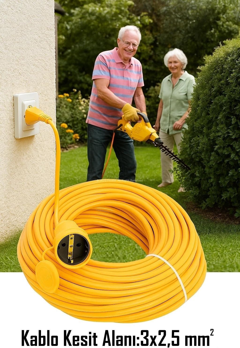 Proalet Seyyar Uzatma Kablosu, Erkek ve Dişi Fiş Kaplinli, Kapaklı Prizli, 3x2.5 mm, Kalın Kablo, Bahçe, Şantiye, Atölye ve Dış Mekan Kullanımına Uygun, Güvenli Güç Bağlantı Kablosu (20 Metre)