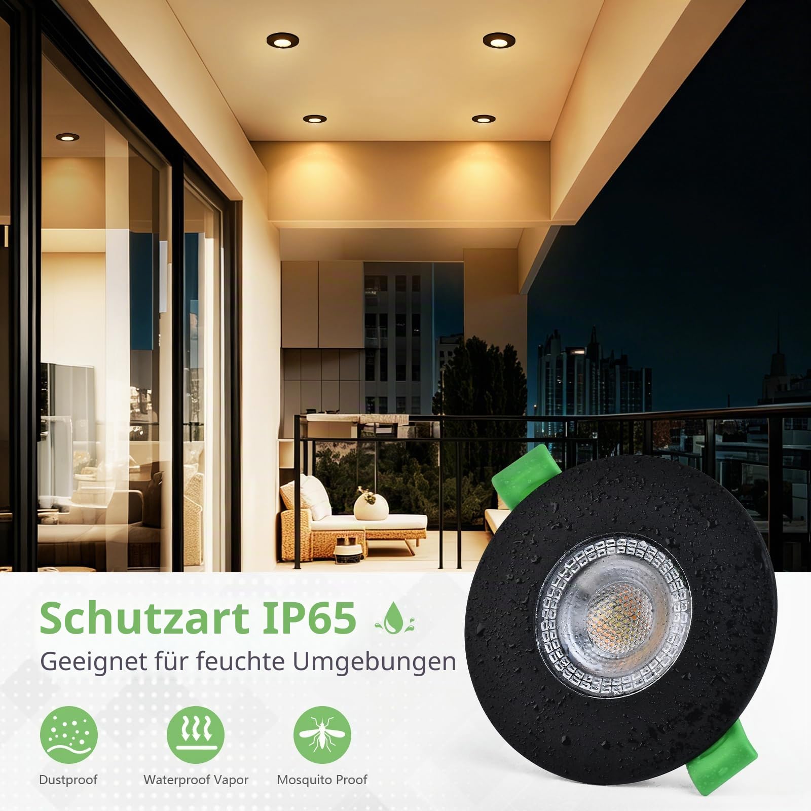 KYOTECH LED Einbaustrahler 230V Dimmbar 3CCT IP65 Deckenspots 60-75mm | 7W 770LM LED Einbauleuchten 2700K/4000K/6000K Spot Ultra Flach für Badezimmer Balkon Wohnzimmer 10er Schwarz