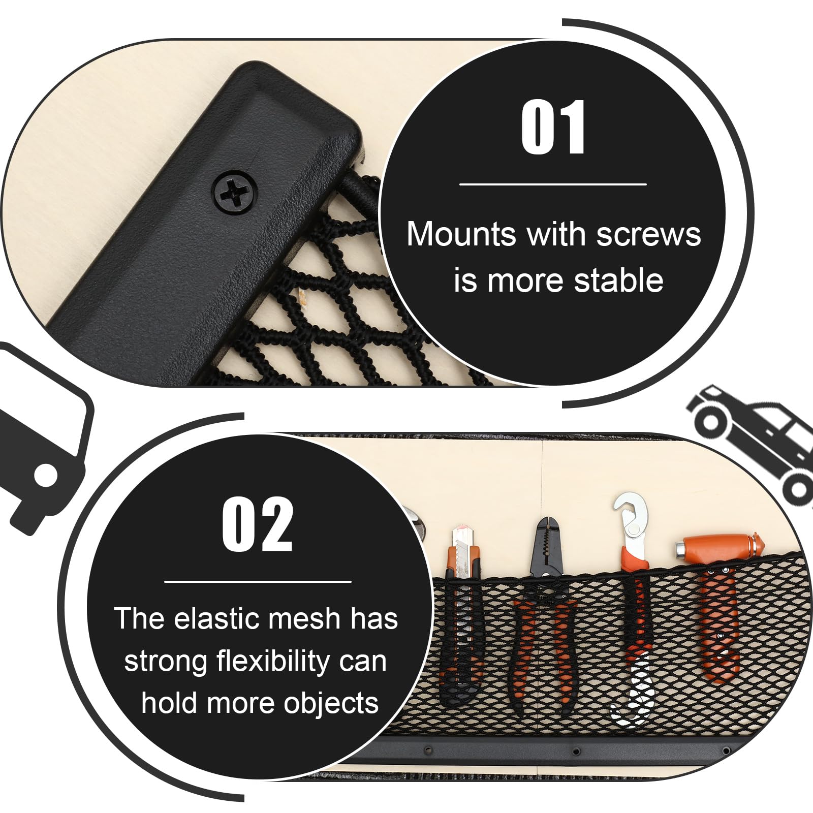 4 Pack Large ABS Plastic Frae Car Storage Net,Stretch Esh Net Pocket