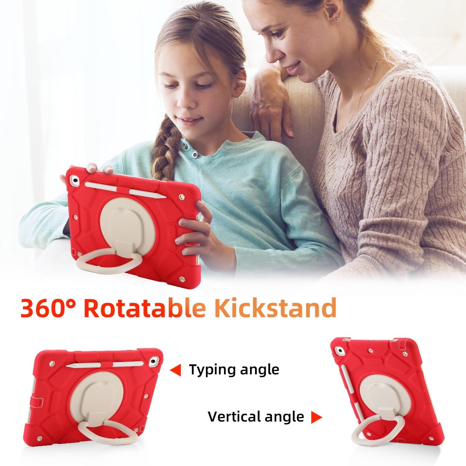Custodia protettiva per tablet PC per bambini, custodia resistente compatibile con iPad 8a generazione 10,2" 2020, custodia girevole a 360°, custodia tre in uno resistente agli urti con tracolla W