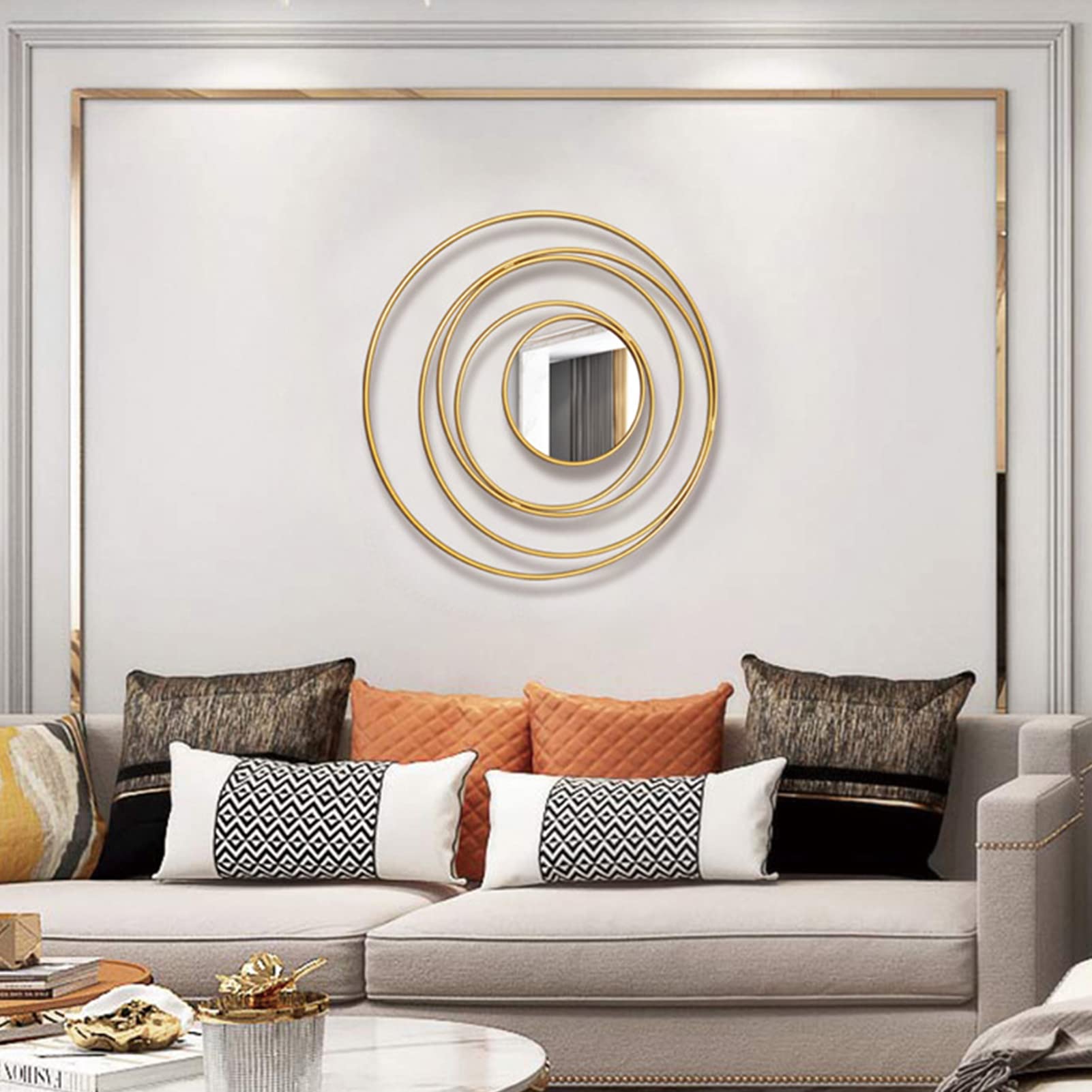 Runder Dekorative Wandspiegel,Goldener Dekorativer Sunburst Wandspiegel,Metall Dekorativer Akzentspiegel,Hängender Spiegel für Wohnzimmer/Schlafzimmer/Bad/Eingangsbereich,70cm(28inch)