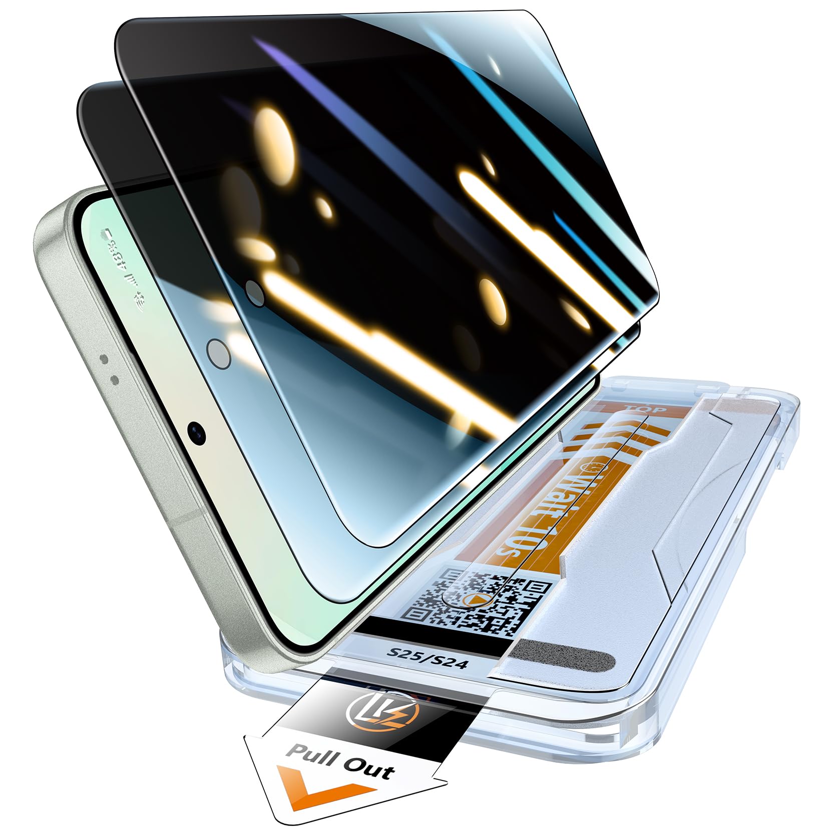 LK für Samsung Galaxy S25/S24 für Panzerglas Sichtschutz | [Auto-Installation] 0 Staub & Blasen, 9H Härte Bruchsicher Kratzfest Sichtschutzglas, Anti-Fingerabdruck, 2 Stück, Schwarz