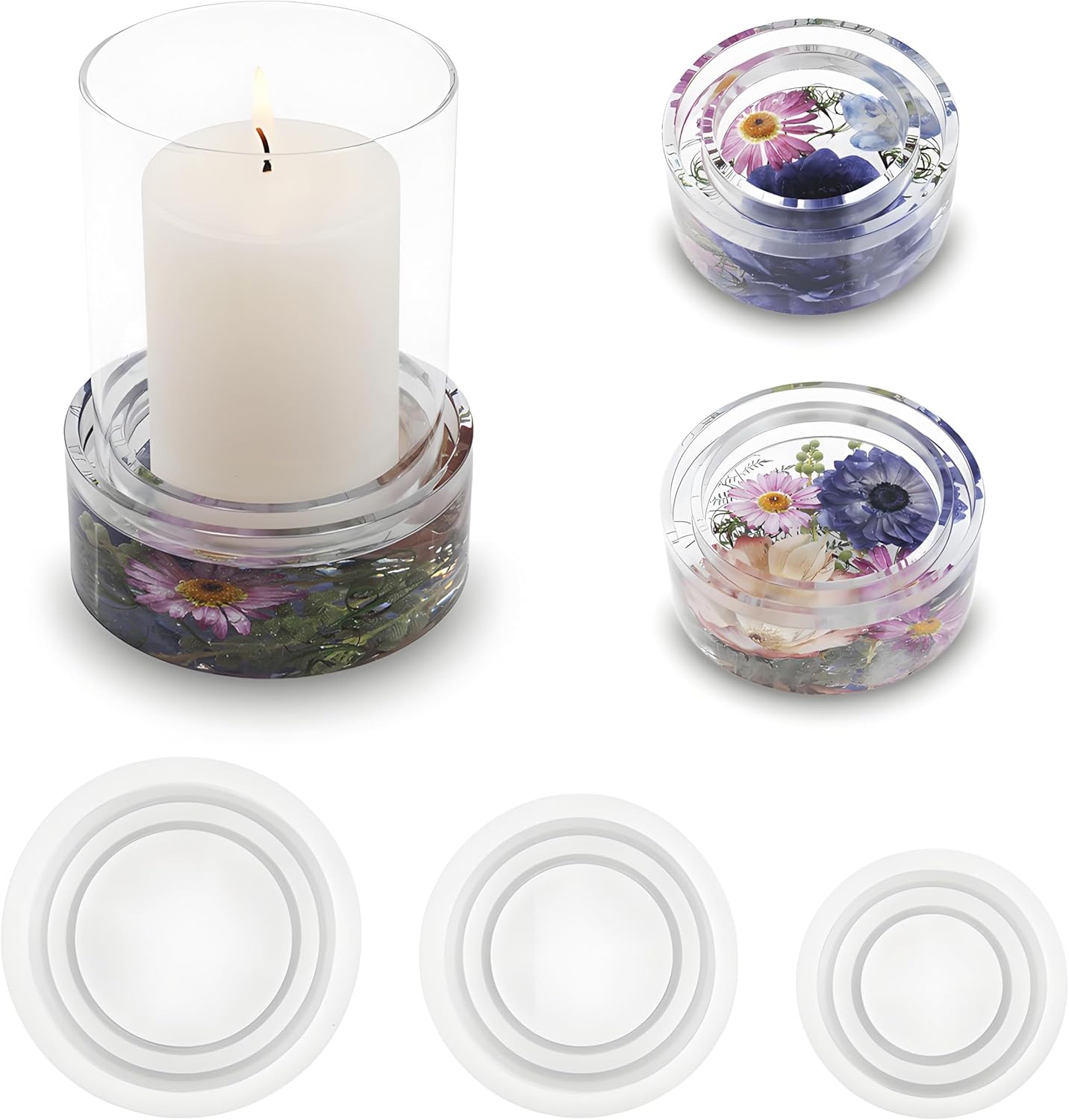 Tea Candle Holder Resin Mold Silicone, 3 Pieces Tea Candle Holder Molds for Resin, Plaster, Cement Concrete, Epoxy Resin Mold Silicone for DIY Home Decoration