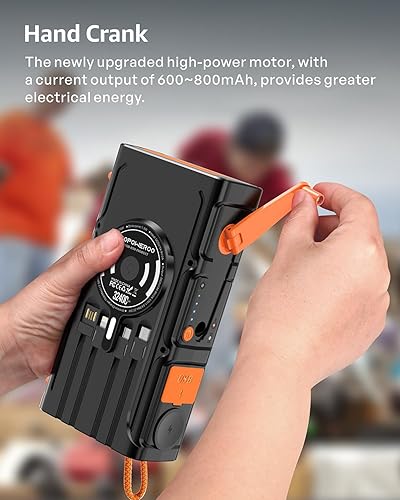 Miniatura 7 de Banco de energía solar, carga inalámbrica magnética doble, 2 cables retráctiles integrados y manivela y carga rápida de 22.5 W, linternas