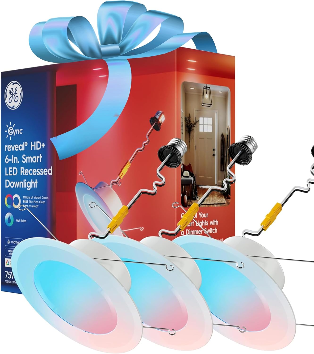 Cync GE Reveal HD+ Smart LED Recessed Downlight Fixture, Color Changing LED Light, Works with Alexa and Google Home, Matter Compatible, Ceiling Light Fixture, Great Christmas Gifts, 6 Inch (3 Pack) Recessed 6in - 3pk