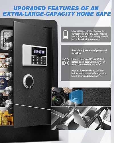 Miniatura 8 de Caja fuerte grande ignífuga impermeable para documentos de oficina en casa, 10 pies cúbicos, pantalla LCD de acero resistente, caja de seguridad