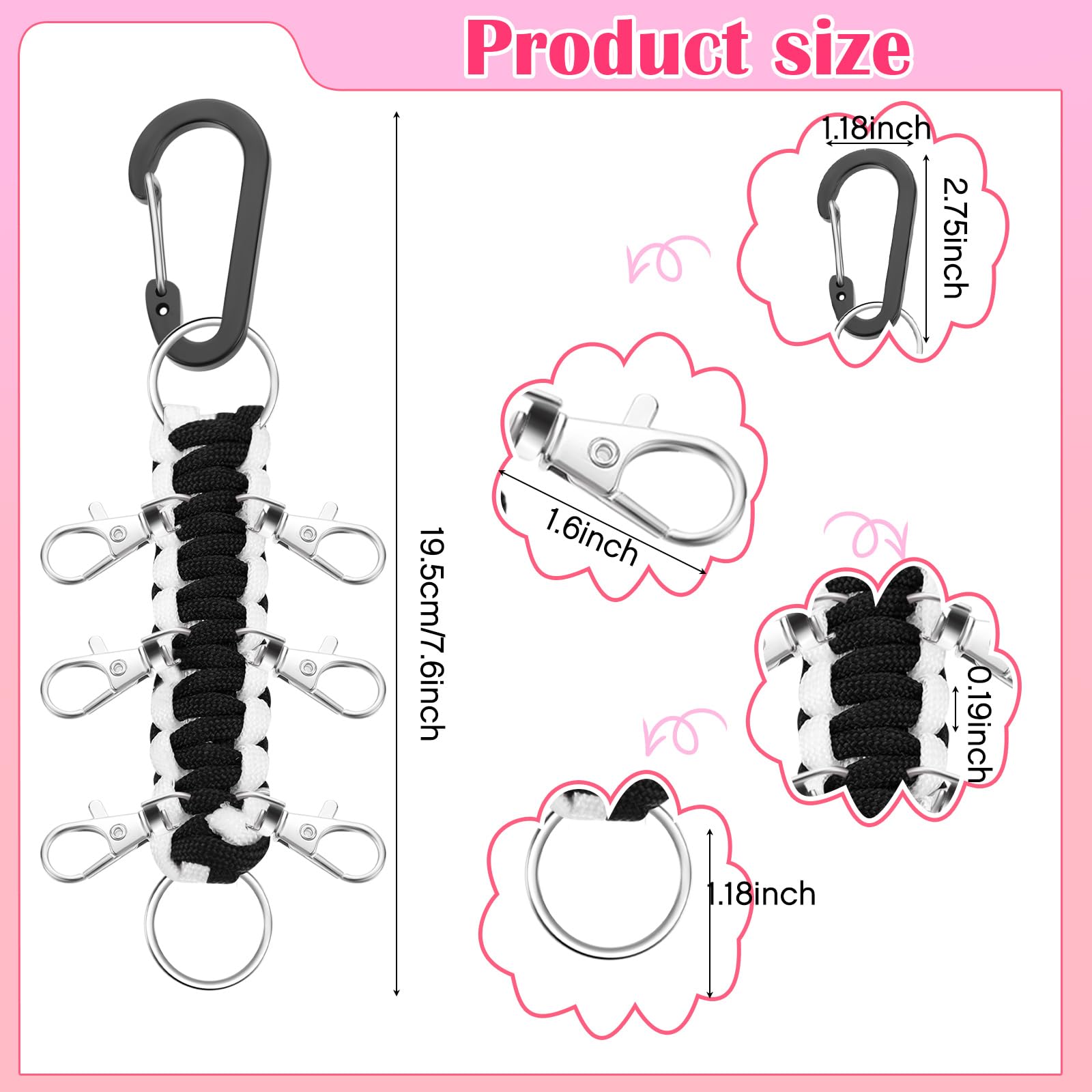 Berlune 10 Pcs Cheer Bow Holder for Backpack Paracord Keychain Cheer Bow Keychain for High School Cheerleading Teen Girls (Black,White)