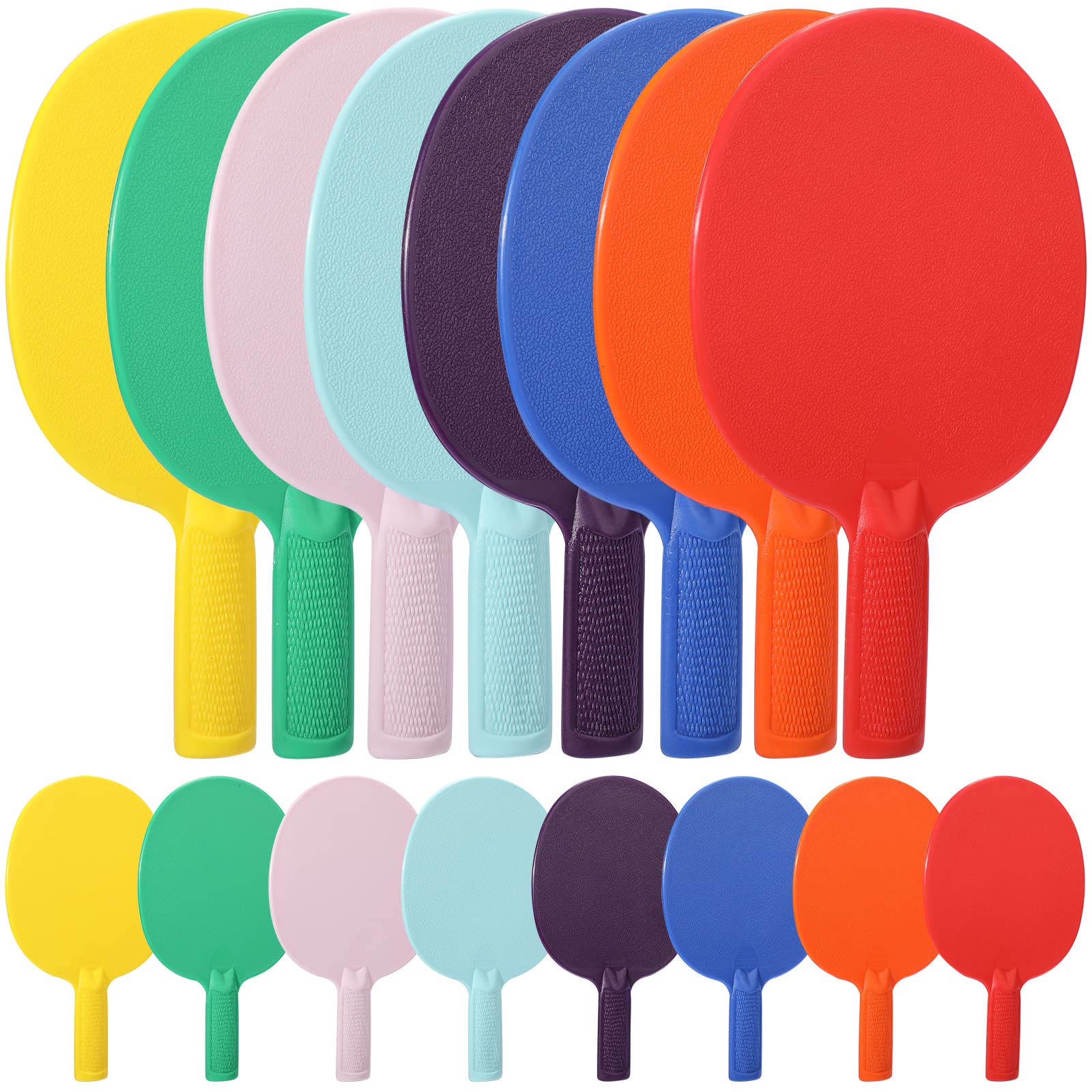 Junkin 16 Pcs Bulk Plastic Table Tennis Paddle Set Multi Color Sports Table Tennis Rackets Paddles Portable Equipment Accessories for Indoor Outdoor Games, Easy Grip and Light Spin