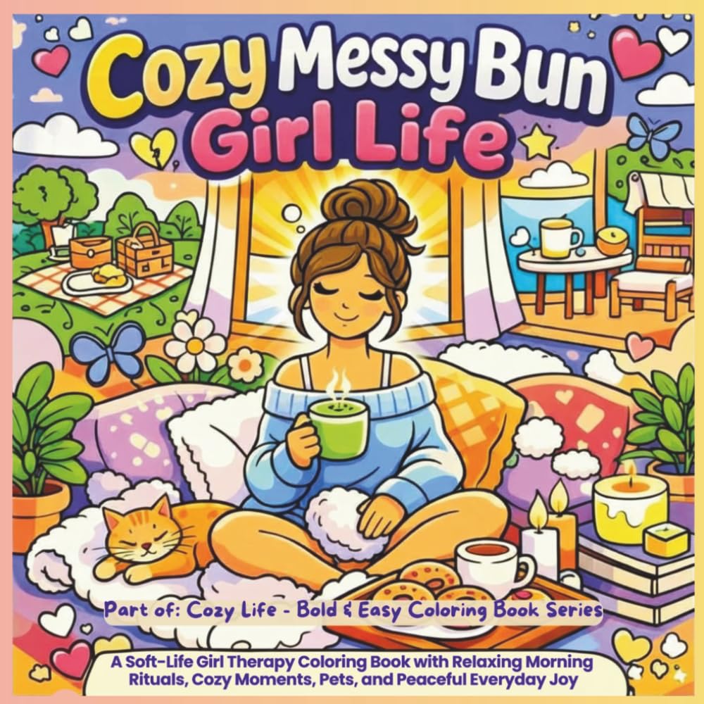 Cozy Messy Bun Girl Life: A Soft-Life Girl Therapy Coloring Book with Relaxing Morning Rituals, Cozy Moments, Pets, and Peaceful Everyday Joy (Cozy Life - Bold & Easy Coloring Book Series)