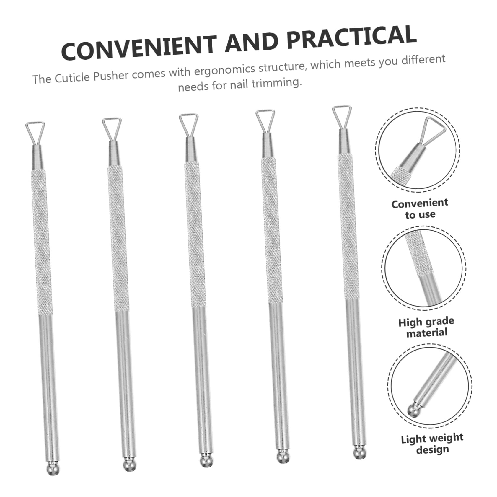 Beatifufu 5pcs Cuticle Pusher Nail Gel Remover Stainless Steel Cuticle Remover Tool Ergonomic Nail Trimmers for Women