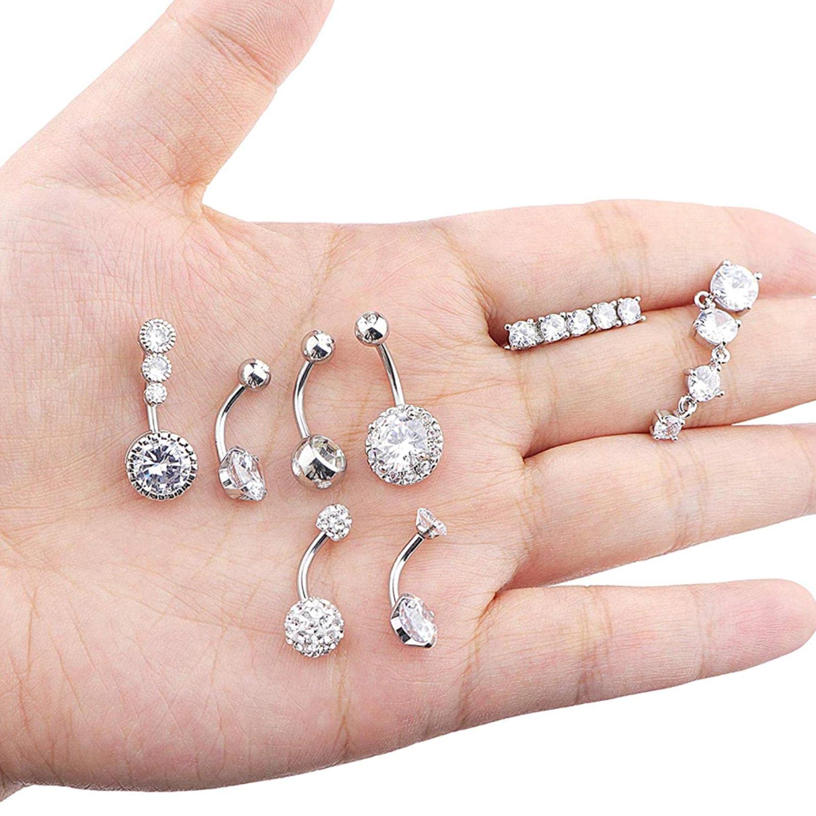 14 Unids/Set Colgante Ombligo Ombligo Anillos Conjunto 14g Doble Redondo Cubic Zirconia Vientre Piercings Joyería
