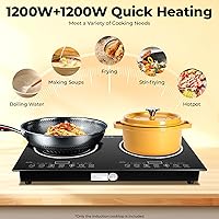 Vista 6 de 2400W Induction Cooktop 2 Burner, 110V Electric Induction Cooktop with 8 Power Levels & Touch Control, Portable Countertop or Drop-in Double Stove