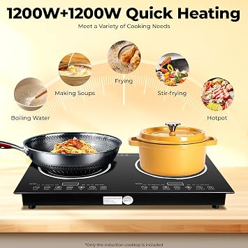Double Induction Cooktop, 2400W Portable Induction Cooker with 2 Burner, Independent Temp-Control 8 Levels Power & 3 Hour Timer Electric Countertop Stove for Pots With a Diameter of 4.72-9.65in