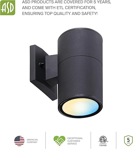 Miniatura 8 de ASD Lámpara de pared LED para exteriores con 1 luz del atardecer al amanecer, 9 W, 1000 lúmenes, 3000 K-5000 K, 120 V, cilíndrica hacia arriba,