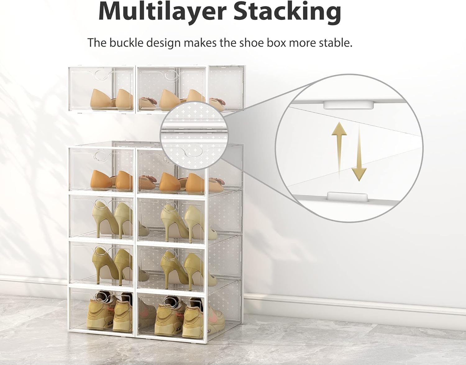 12 Pack Large Shoe Storage Boxes, Shoe Boxes Clear Plastic Stackable, Shoe Containers Stackable with Lids, Fit up to Women's Size 12 (Large) : Office Products