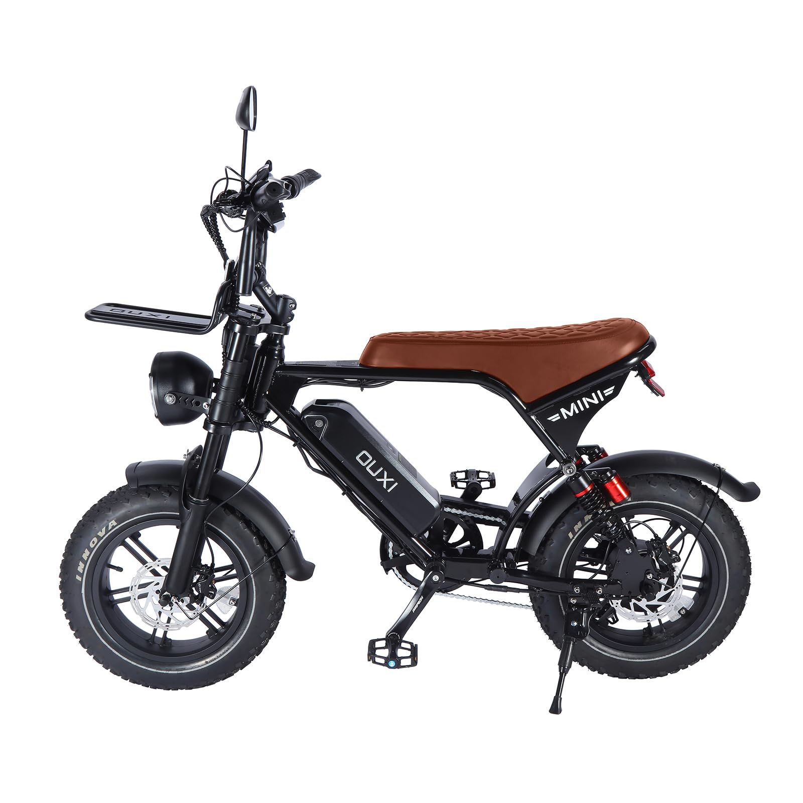 OUXI Ultra Mini Bicicleta Eléctrica 250W para Adultos, E-Bike con Batería 36V 10.4Ah, Fat Tire 16x4.0, Frenos de Disco Hidráulicos, Doble Suspensión, Pantalla LCD