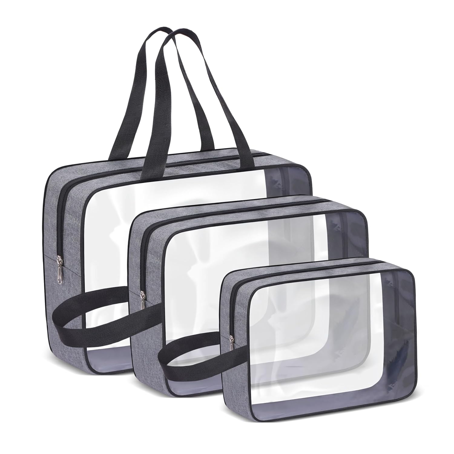 Cranique PVC Set of 3 Multipurpose Transparent Toiletry Bag for Unisex, Travel Storage Bag, Travel Pouch for Makeup Cosmetic, Travel Organizer for Toiletries (QTSP1_3Q) (Grey) Cranique PVC Set of 3 Multipurpose Transparent Toiletry Bag for Unisex, Travel Storage Bag, Travel Pouch for Makeup Cosmetic, Travel Organizer for Toiletries (QTSP1_3Q) (Grey)