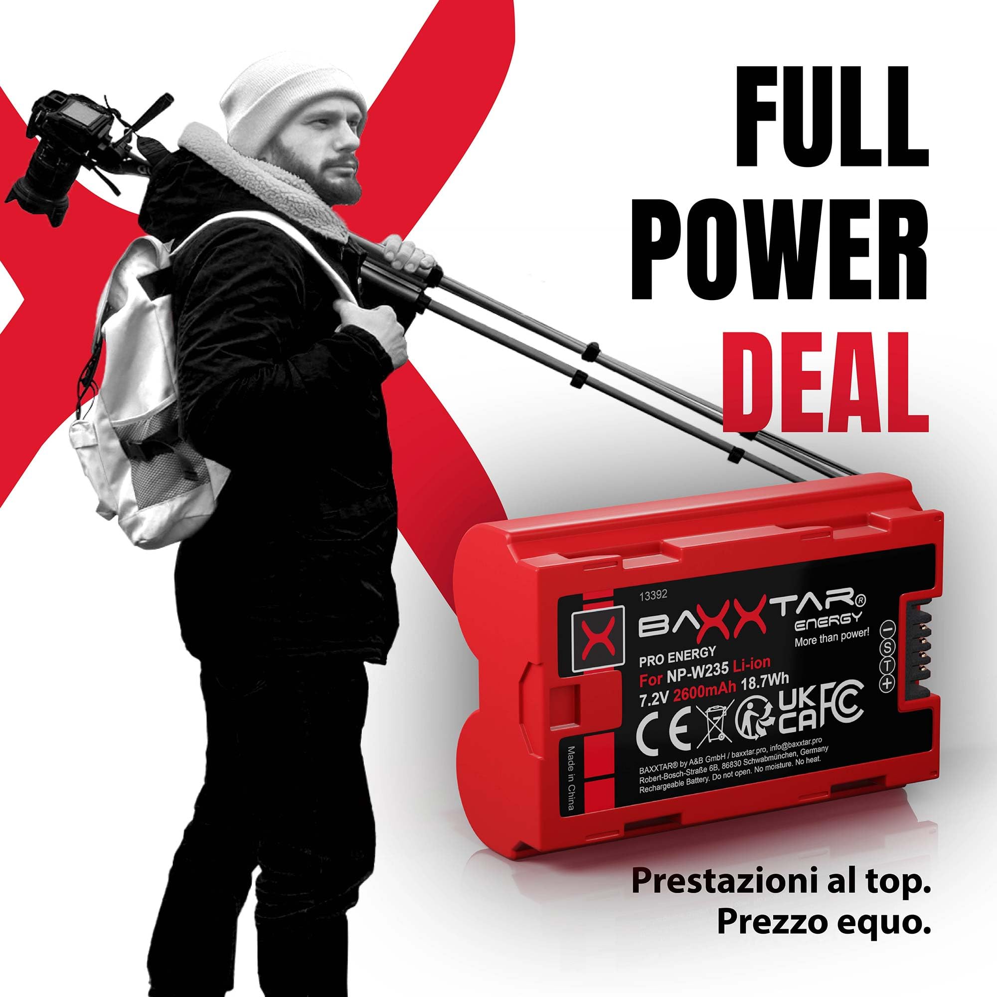 Baxxtar Pro 2X Batteria per Fujifilm NP-W235 W235 GFX50s II 2600mAh 7.2V | Batteria di ricambio per X-T4 X-T5, X-H2 XH2S, X-S20, GFX 50S II, 100S, GFX-100II, 100% identica all'originale