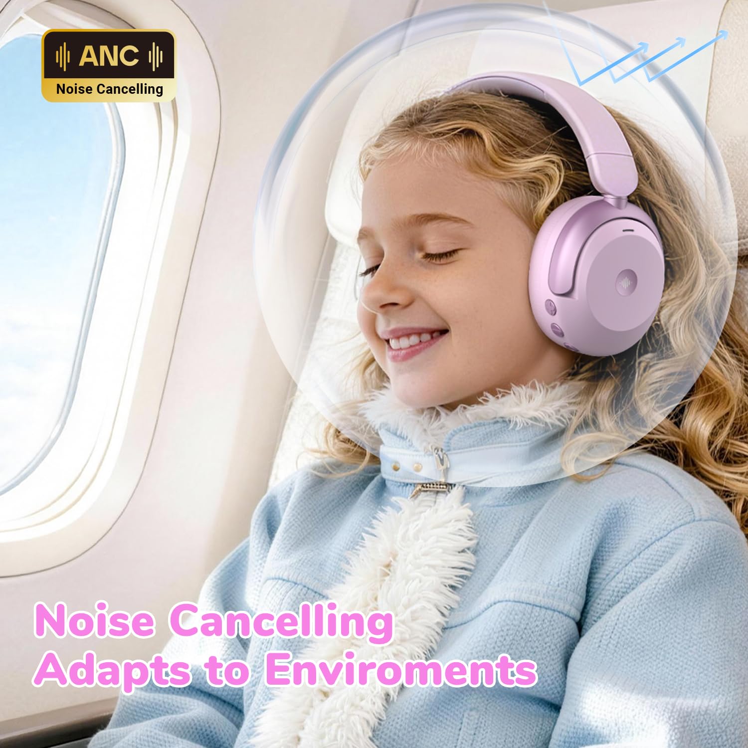 iClever BTH20 - Cuffie Bluetooth con cancellazione del rumore per bambini | SafeSound Tech3.1, 60 ore di riproduzione, porta di ricarica USB C, cavo AUX, durevoli, comode, cuffie per bambini