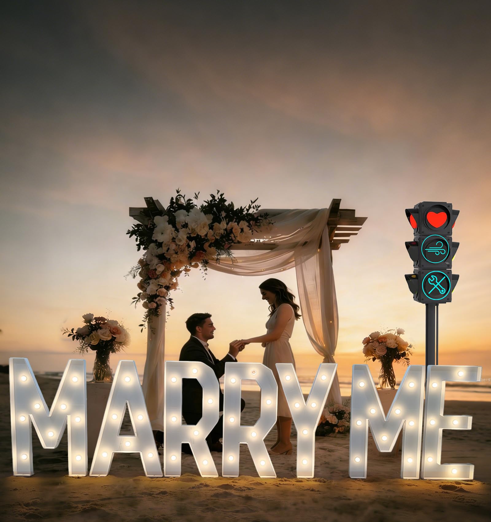 3 FT Marry Me Light Up Letters, Windproof Will You Marry Me Sign Marquee Letter Proposal Decorations Outdoor Large Engagement Wedding Party Decorations Kit (MARRYME)