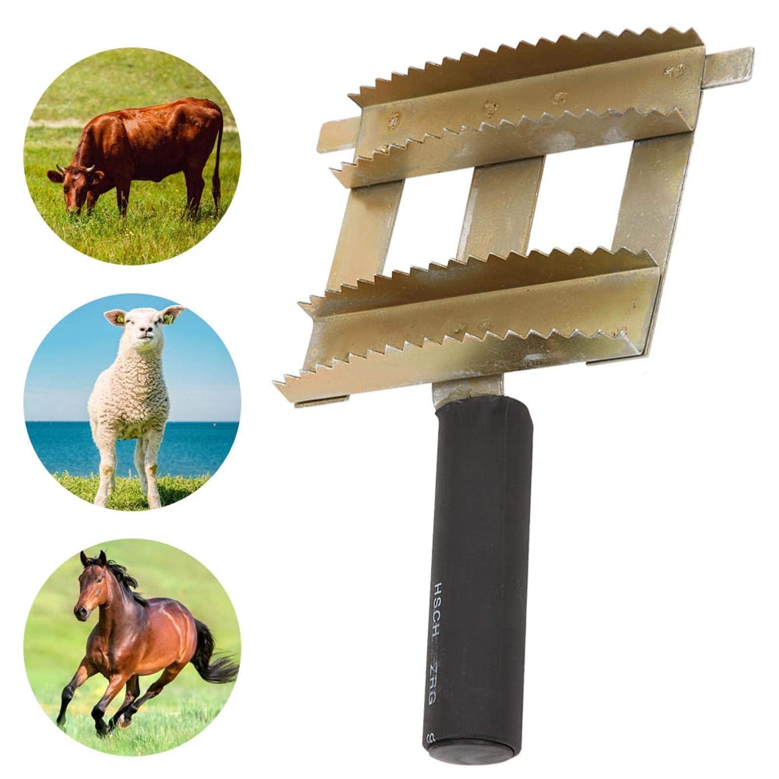 Agatige Etrille Cheval, Peigne de Rejet de Bétail, Brosse à Poils de Taureau de Vache de Bétail Brosse à Dents de Râteau de sous-Poil en Métal 2 Côtés pour Chevaux de Vache Chèvre Gros Chiens