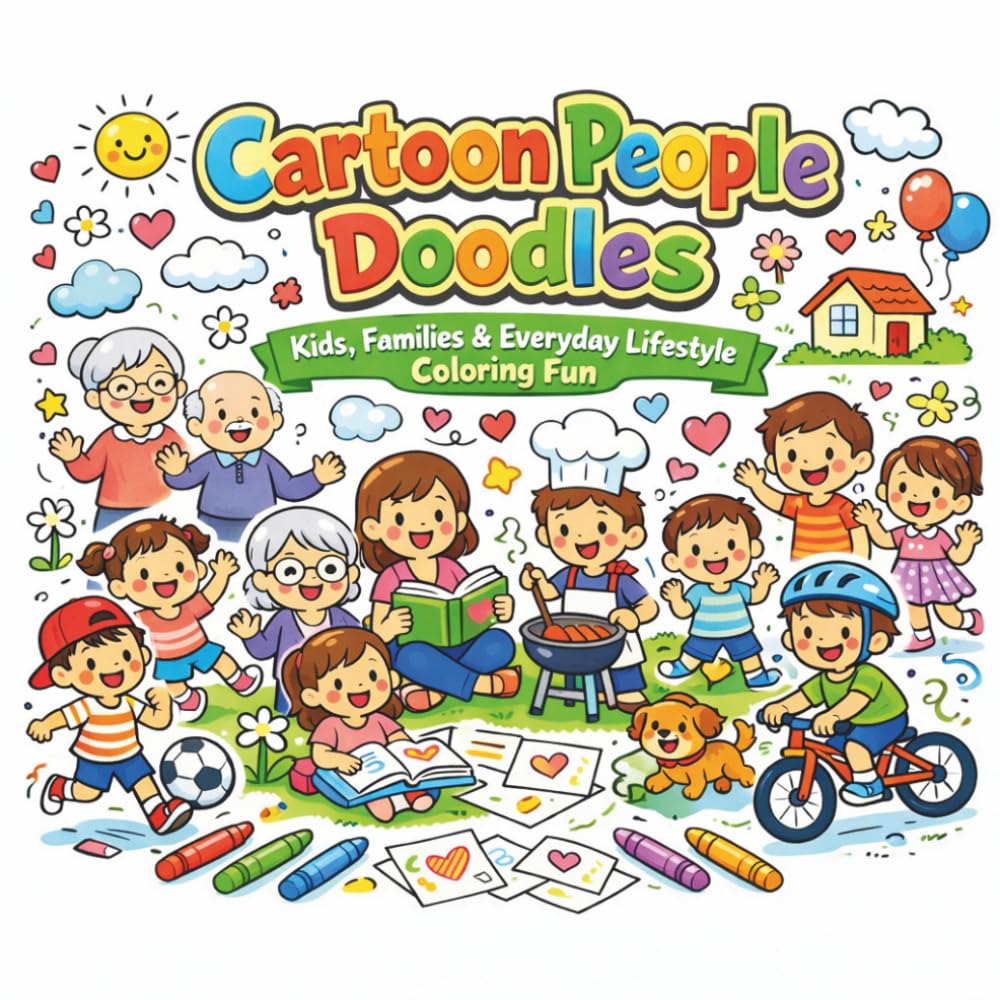 Cartoon Doodle Coloring Book for Kids 4-8: Cute Family, Kids & Everyday Life Doodles – Fun and Easy Coloring Pages for Children Ages 4–8