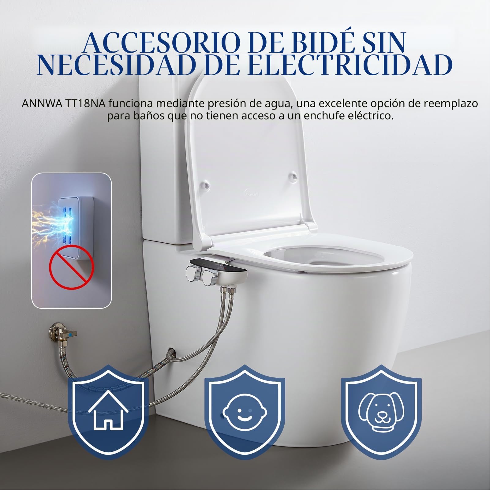 Bidé para WC con Agua Caliente y Fría, Portátil No Eléctrico con Ducha Integrada, Boquilla Retráctil Autolimpiante, Control de Presión (TT18NA)