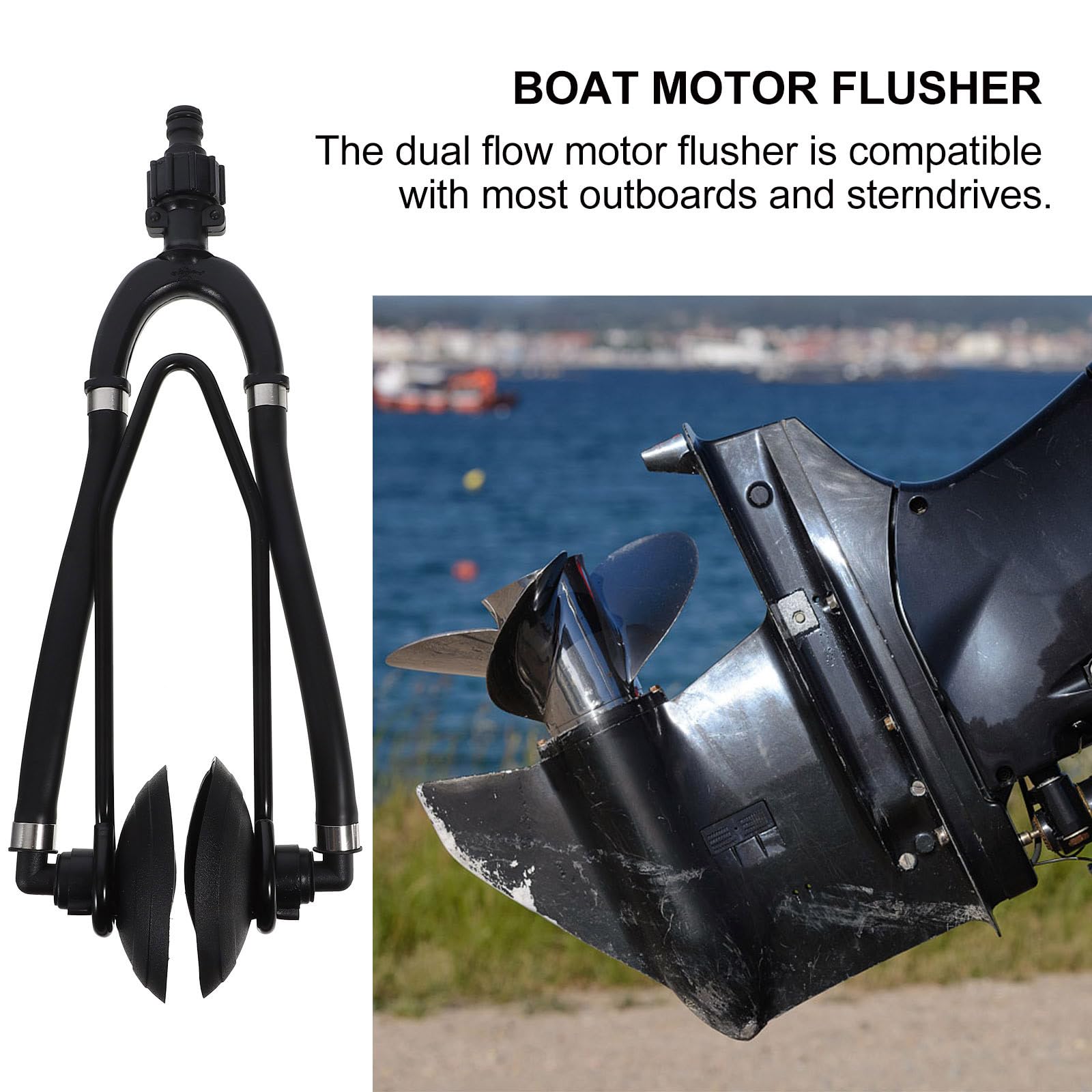 Gatuida Nettoyeur de Moteur Hors-Bord pour Bateau Noir en Nylon et Acier, Alimentation de Rinçage pour Entretien Pratique du Moteur de Yacht