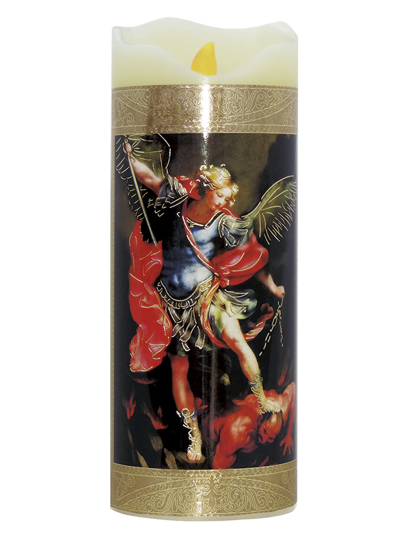 Artediseño piezas maestras St Michael Archangel I Flameless LED Devotional Prayer Candle Religious Gold Foil Decoration for Home, Office, or Place of Workship
