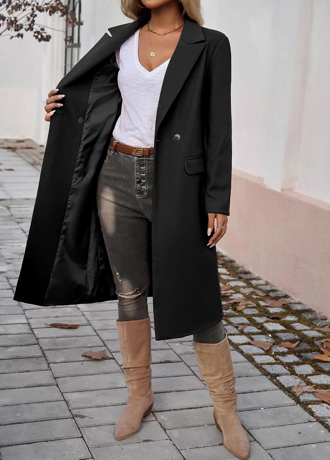 IDEALSANXUN Womens Long Wool Coats Fall Winter Trench Coat Peacoat Dress Jackets