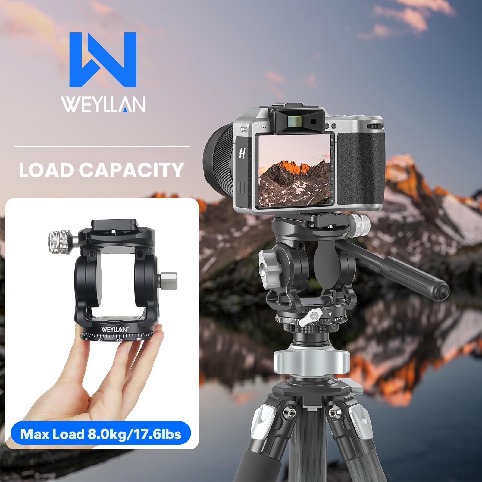 WEYLLAN VH7 Stativkopf für Kamera mit Arca Swiss Quick Release Plate, Fluid Head Stativ für DSLR Kamera Camcorder, Metall Panoramavideo Stativ Fluid Head Pan Tilt, Max Load 17lbs/8kg