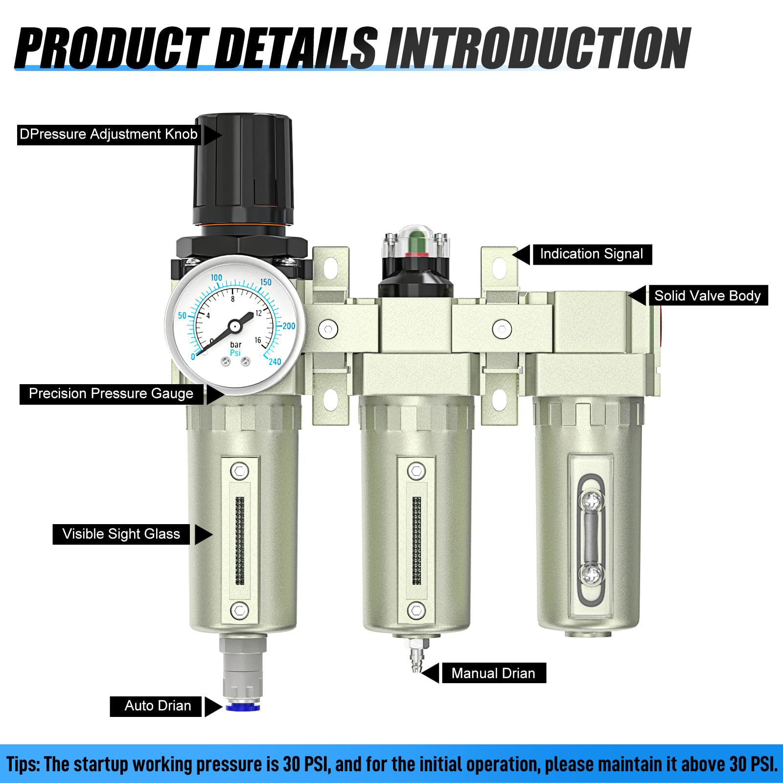 MEANLIN MEASURE 1/2"BSP Sistema de secado de aire industrial de 3 etapas,drenaje automático,secador desecante y regulador de aire para cortadora de plasma y pulverizador de pintura