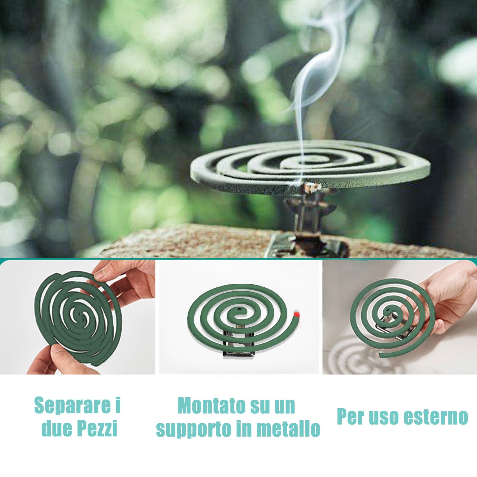 Spirali Antizanzare Sandokan In Fibra Vegetale, 20 Pezzi Con Supporto Metallico, Durata 4 Ore, Per Esterni - 2
