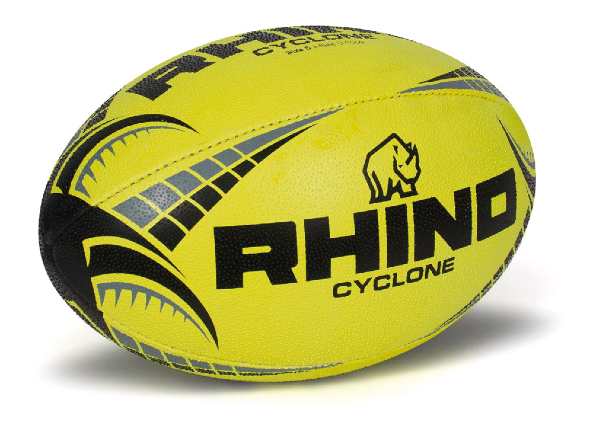Sports Innovation Ltd Rhino Cyclone Rugby Ball Fluo Yellow - Various Sizes 3,4 or 5 (Size 4)