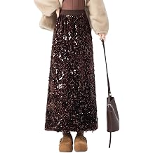 Women Sequin Mermaid Long Skirt Elastic High Waisted A Line Elegant Design with Fishtail Hem Party Wear
