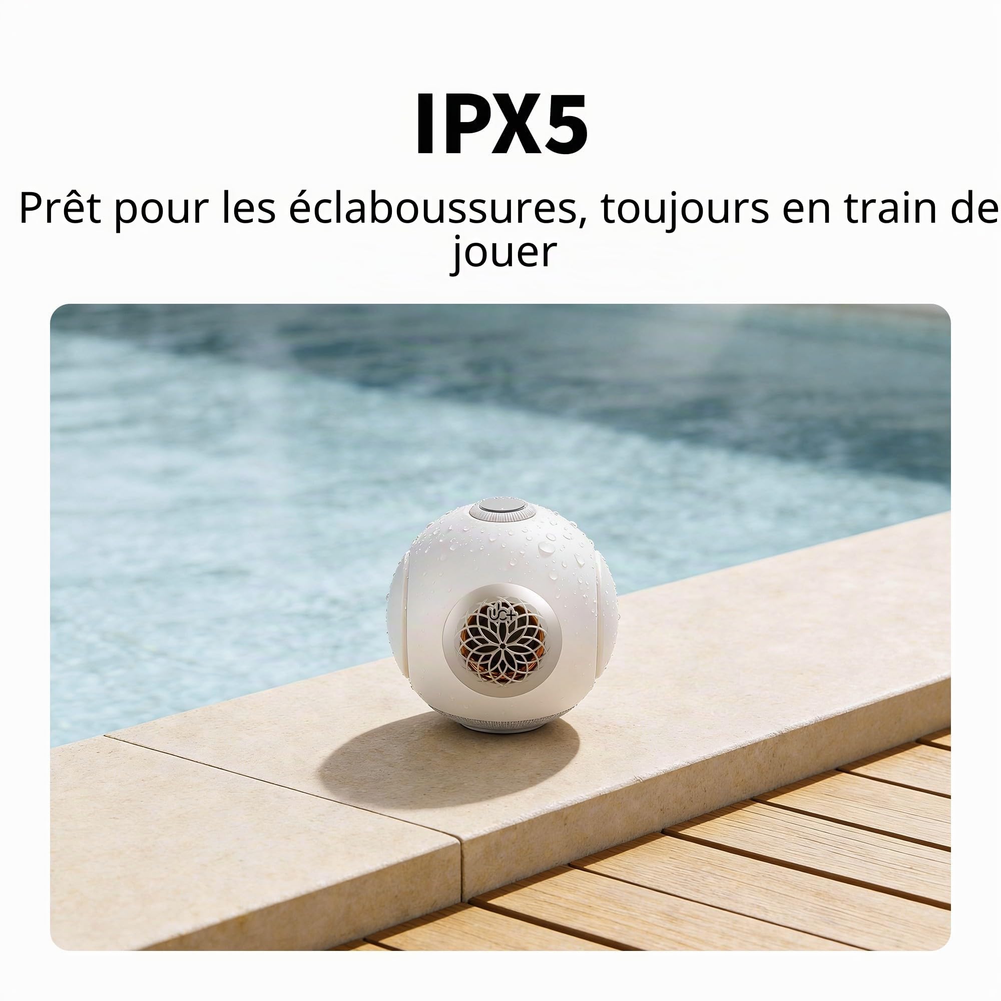 UB+ dBMiNi, Enceinte Bluetooth Portable, Hi-FI, Ultra-Basses, Sphérique | Enceinte compacte, Longue autonomie, Double basse, Étanchéité, TWS, Idéal pour l'extérieur / la maison(Blanc Perle)