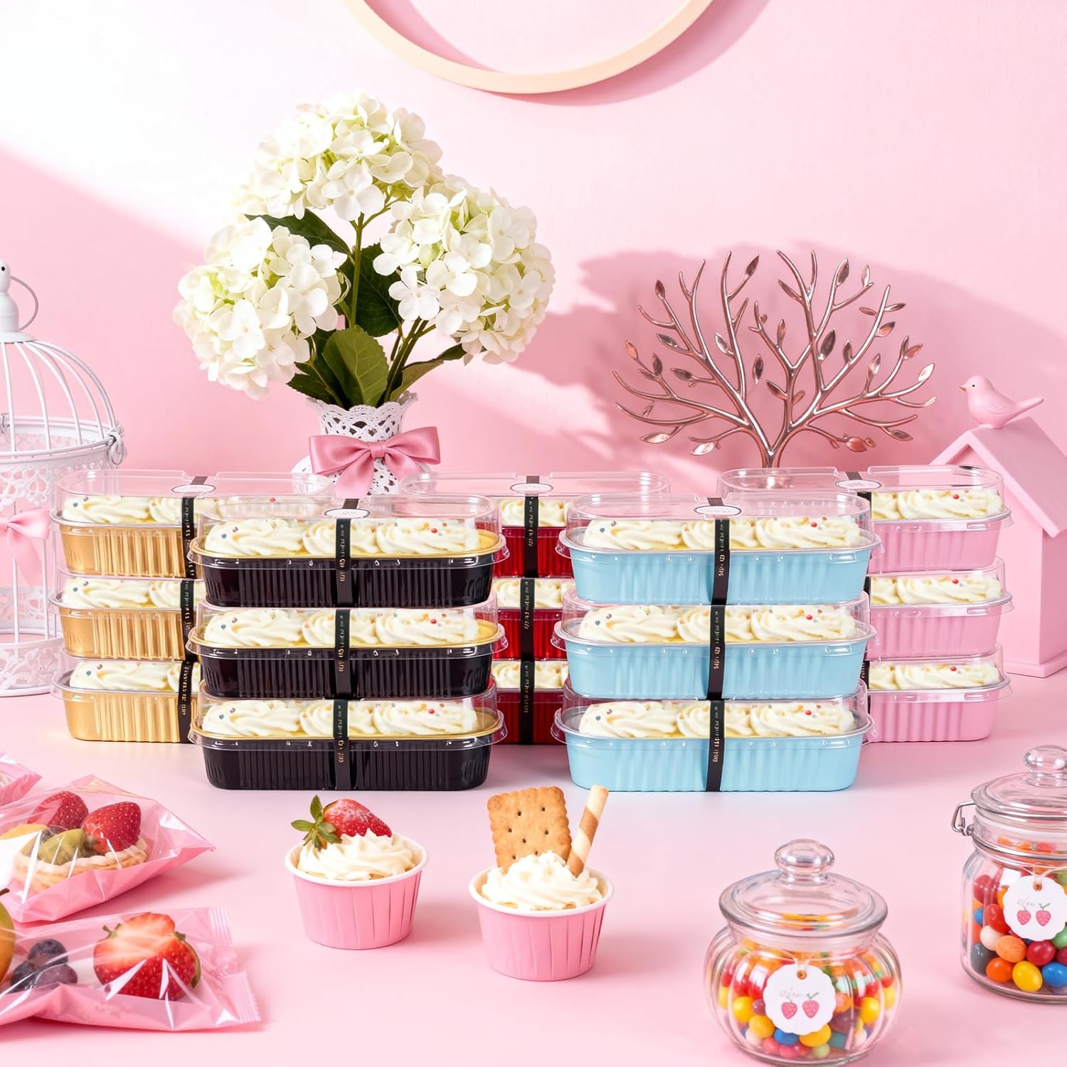 150 Pack Mini Loaf Pans with Lids and Spoons, 6.8oz Mini Cake Pans + Spoons + stickers Set, Small Cake Containers With Lids, Rectangular Aluminum Foil Baking Pans for Party (Multi-Color) - Image 6