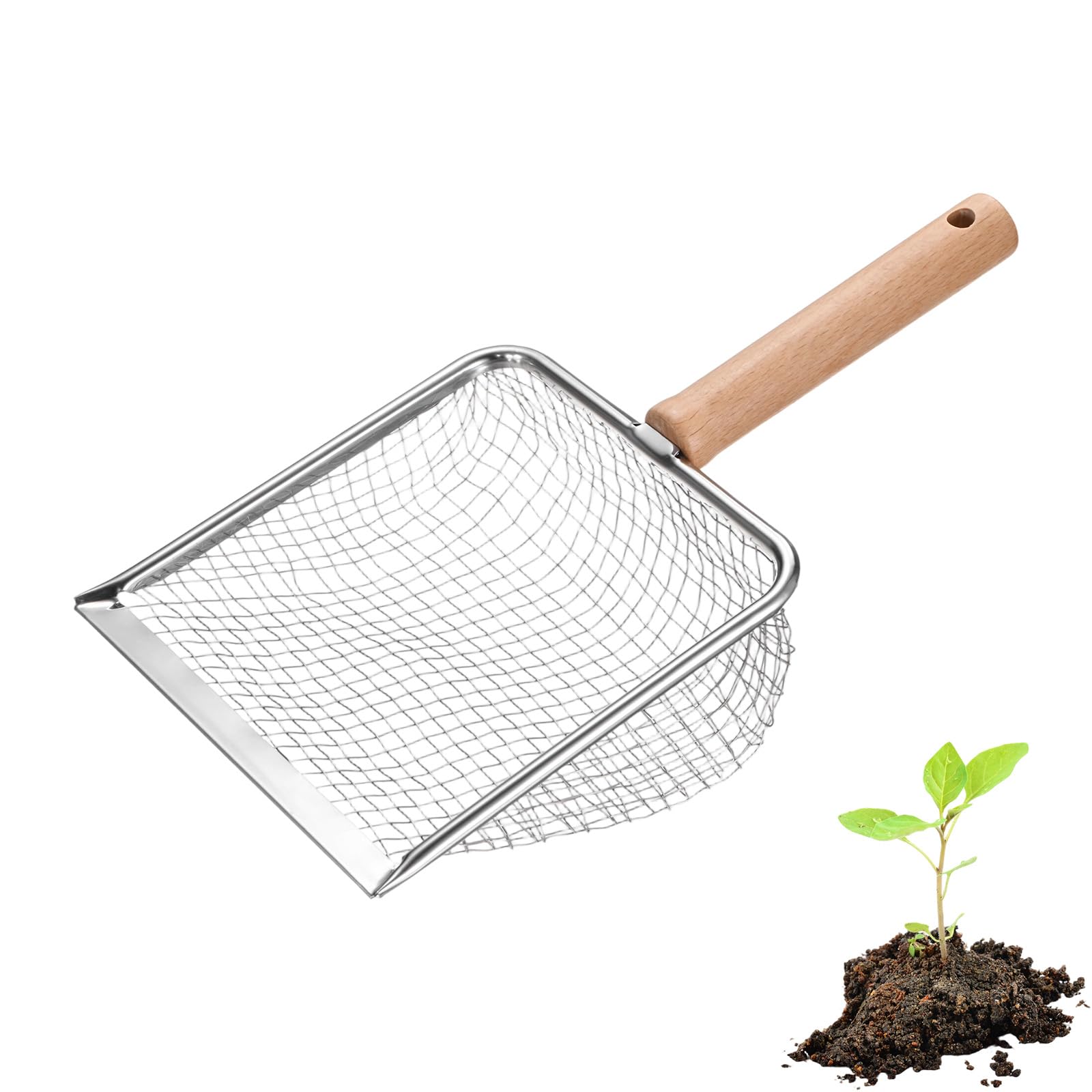 M METERXITY 1-Pack Gardening Soil Sifter 5 mm Mesh, Silver Tone