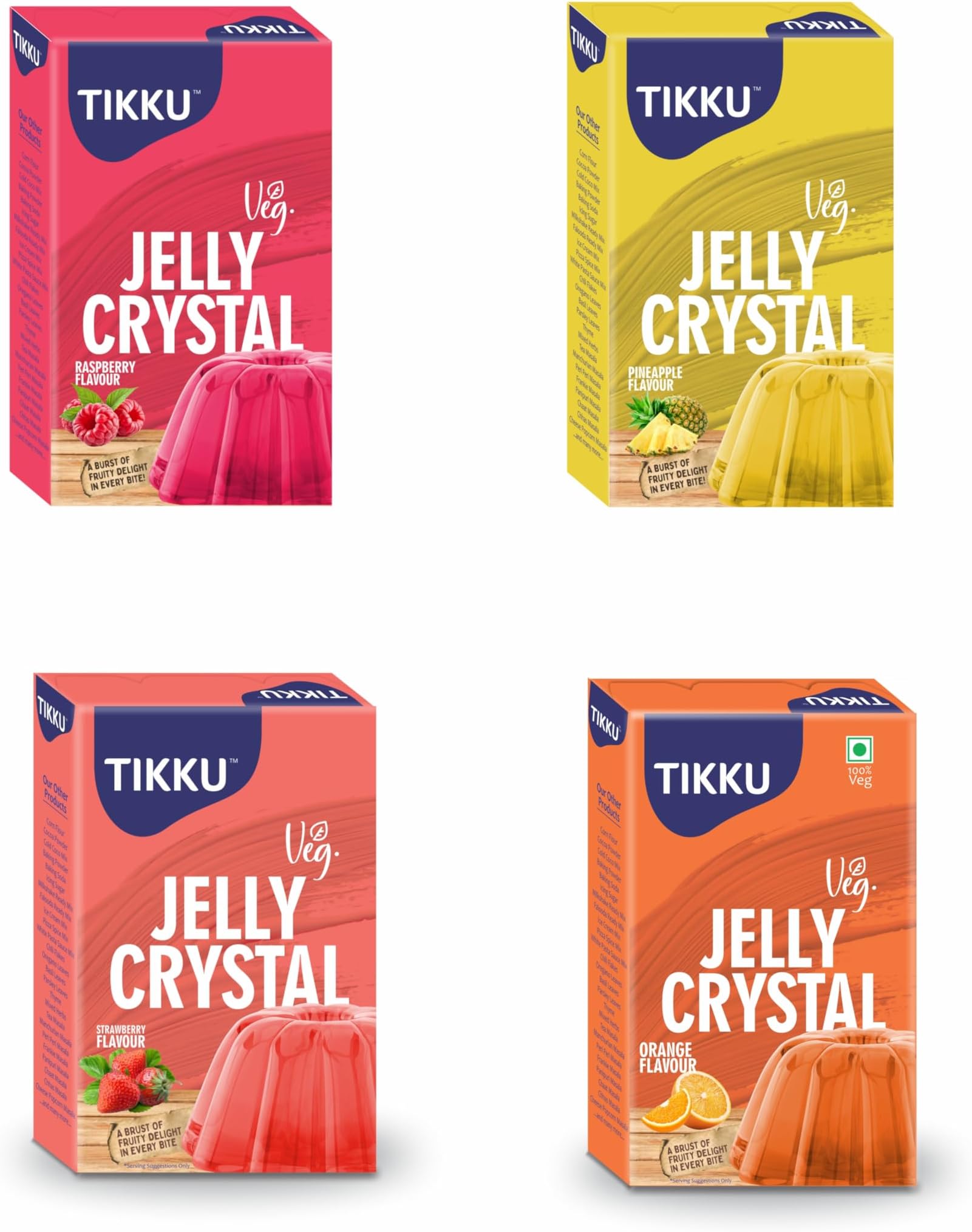 Jelly Crystals pack of 4 (400 gm) (All Flavours - Pineapple, Orange,Raspberry, Strawberry)