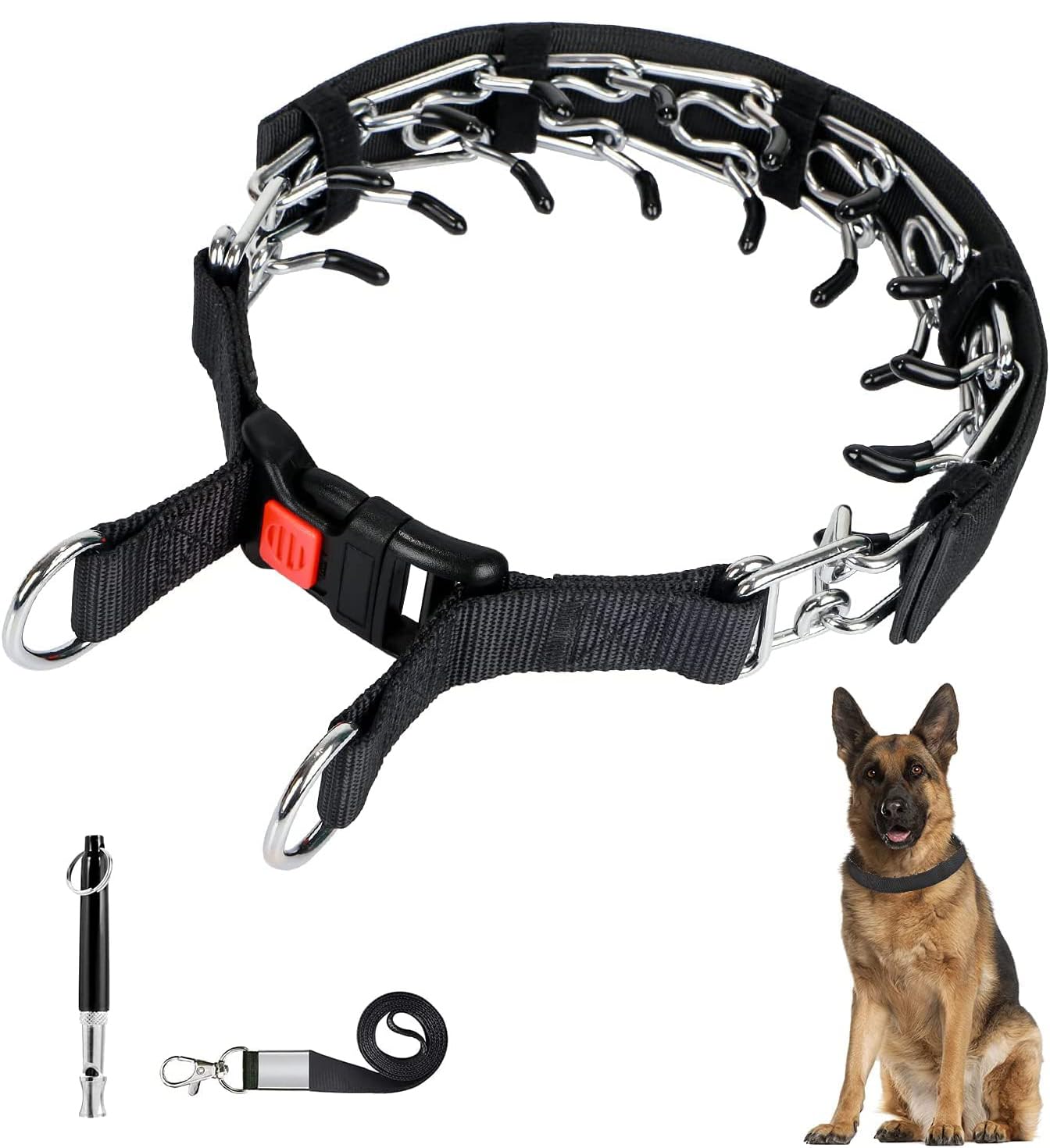 ELECDON Dog Prong Traing Collar, Choke Pinch Collar for Dogs, for Medium and Small Dogs, Includes 1 Training Whistle with Lanyard, Pet Training Supplies Safe and Effective (Medium, 3 MM, 17.7 Inch)