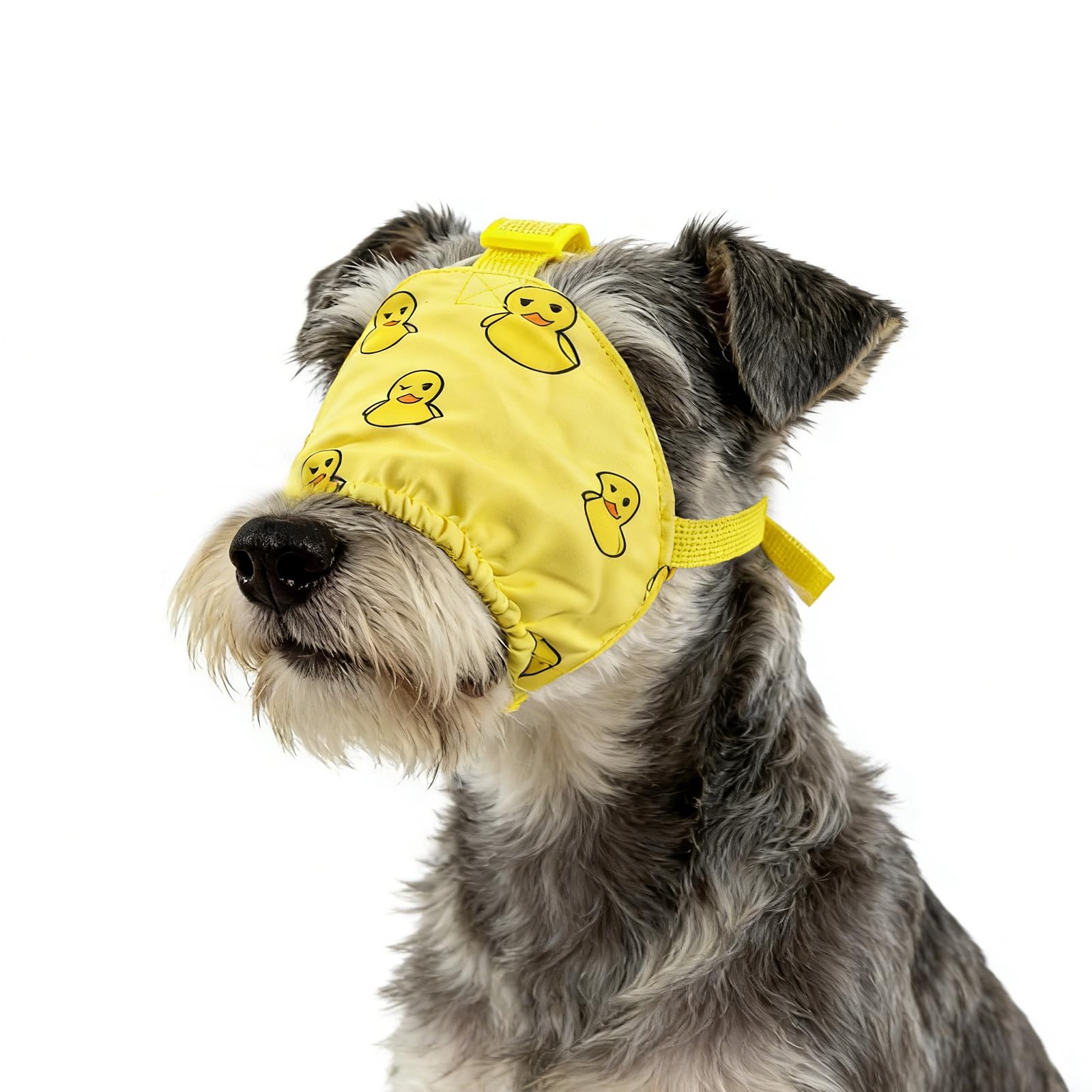 NACOCO Dog Calming Cap Eye Mask Ducks Nylon Shading Pet Anxiety Mask Muzzle for Grooming Anti Car Sickness (Yellow, S)