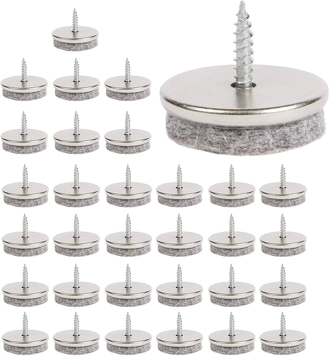 KASTWAVE 28MM Diameter Felt Pads for Furniture Feet. 5MM Thick Chair Leg Floor Protectors. Furniture Pads with Easy Screw Installation are Ideal Floor Protector Pads (28MM)
