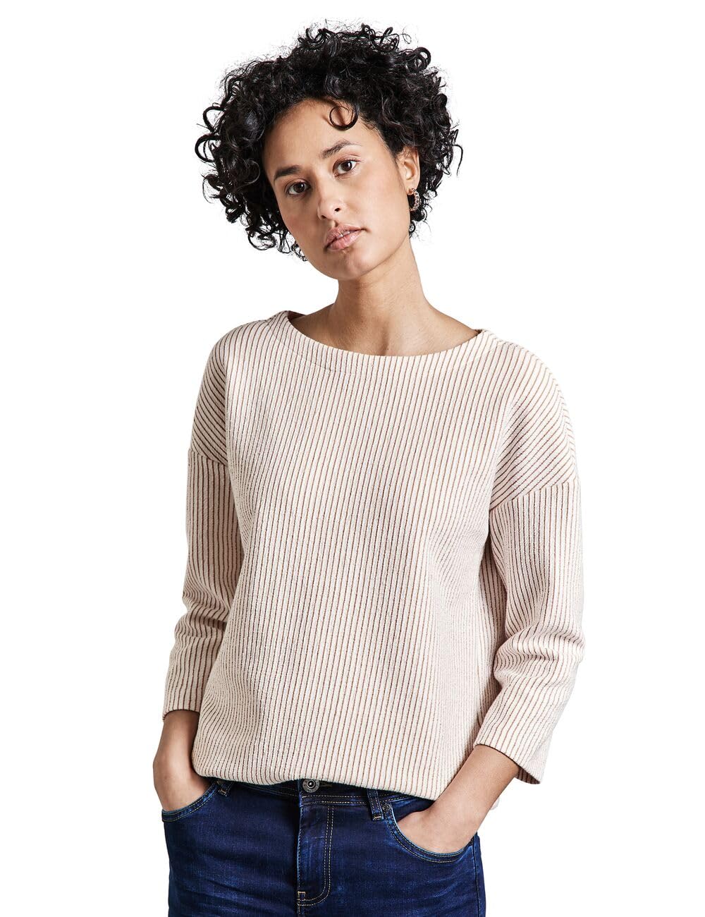 STREET ONE Women's A322801 Striped Shirt, Honey Sand, 14