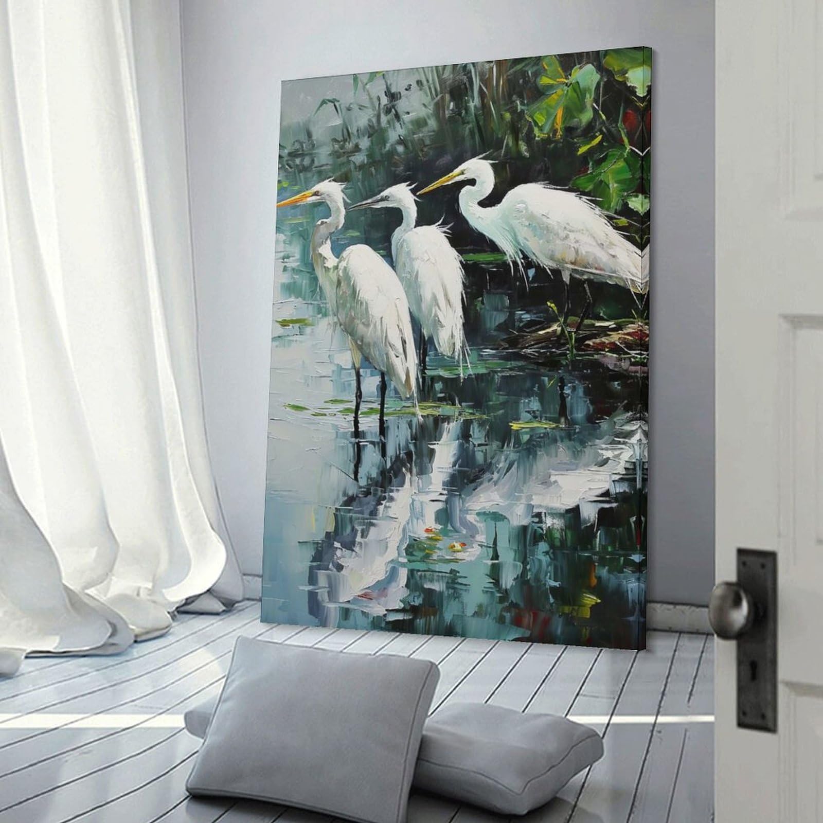 Junmoney Pond Heron Serenity Home Decor Wall Art 20x30inch(50x75cm), for Living Room, Lounge Or Sitting Room, A Home Accent with Warm Character