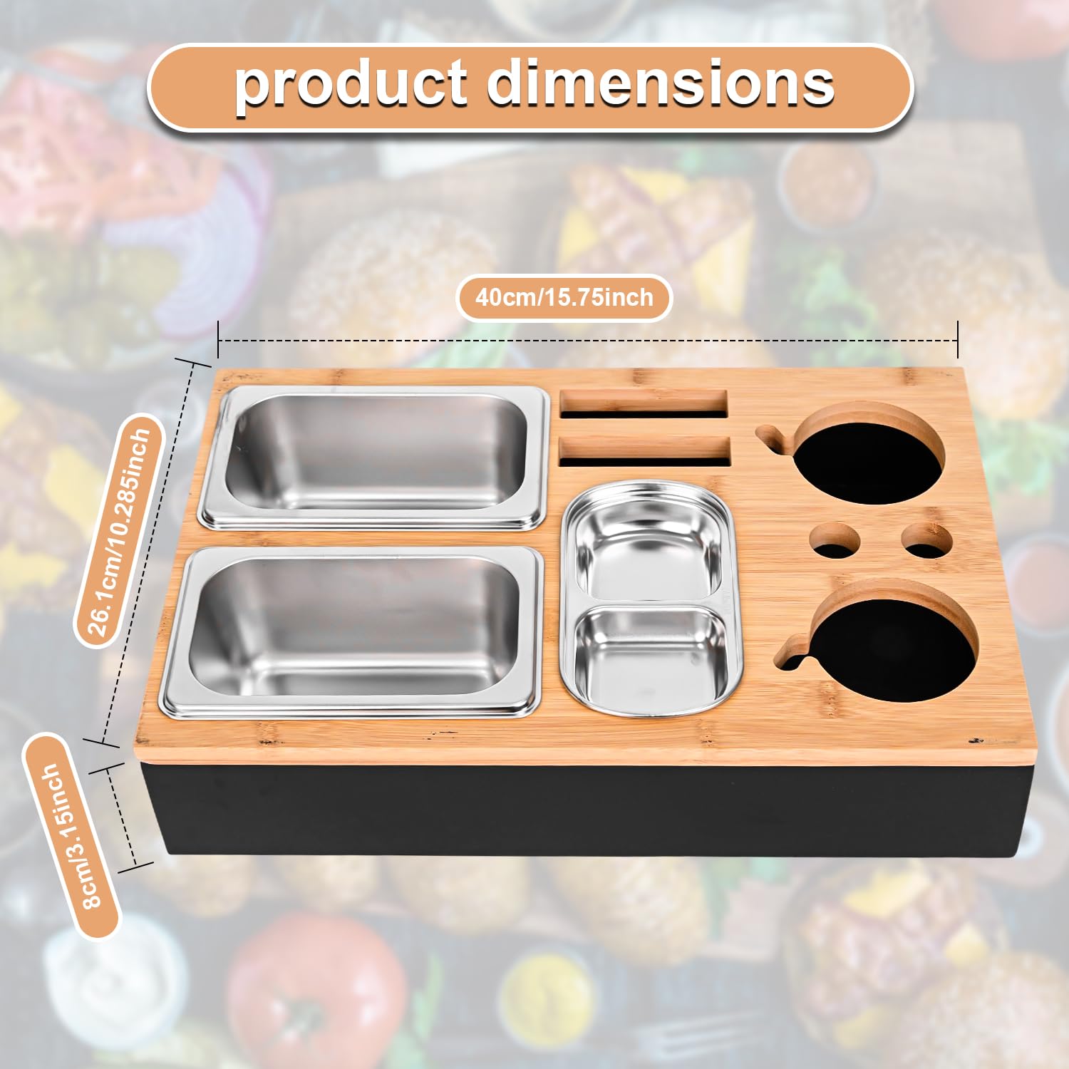 Couchbar Snackbox Schwarz Mit Snackschalen Aus Edelstahl Sofa Tablett Geeignet für Wohnzimmer, Sofa, Garten, Picknickparty (Schwarz)