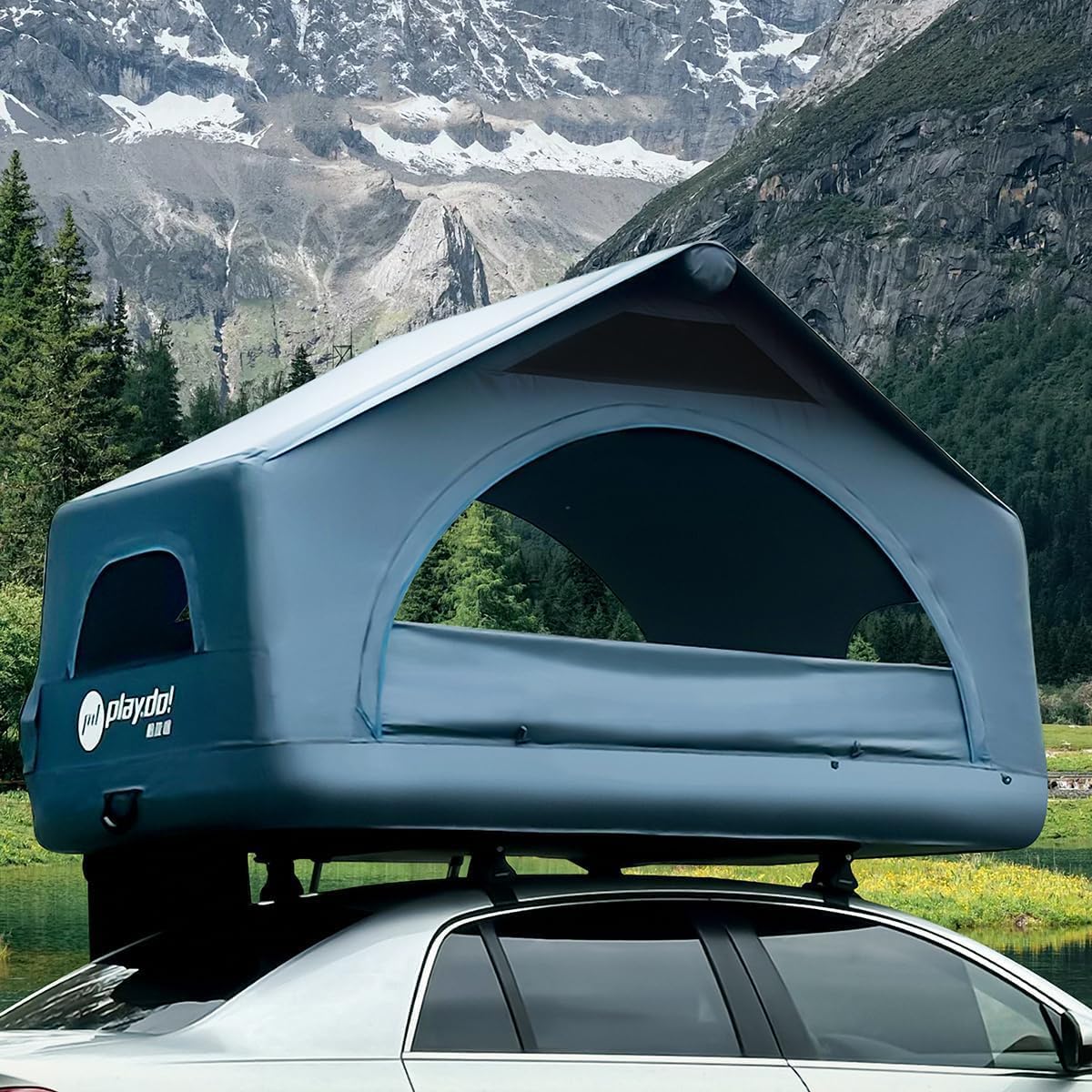 WINTENT Inflatable Rooftop Tents for Camping Easy Setup Tent for Top of Car Roof Tent Pickup Truck SUV Tents Blow Up with Strip Light, Ladder, Thick Mattress