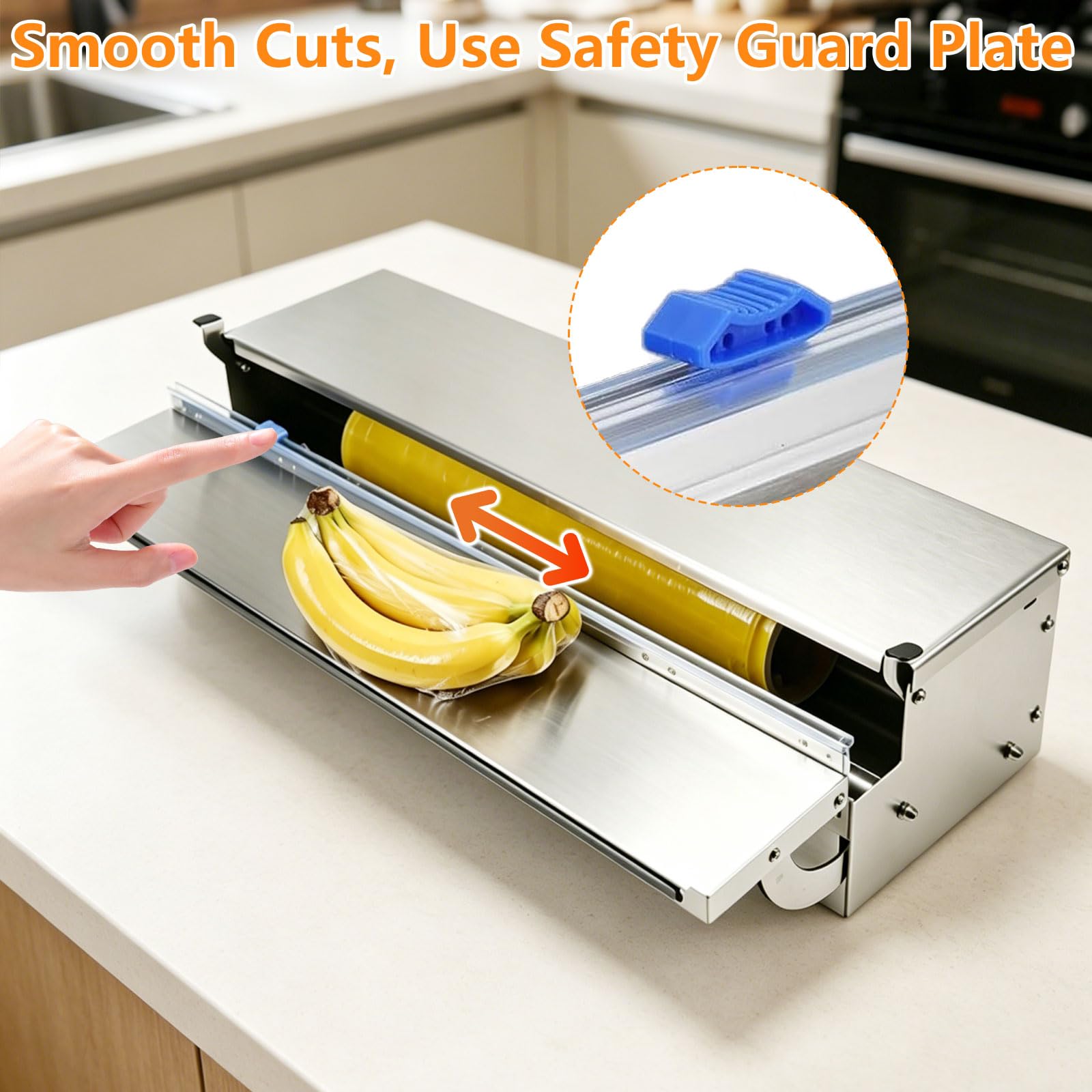 Folienspender Edelstahl (50cm) mit Frischhalte & Alufolie Hygienisch- staubdicht- Plastic Wrap Dispenser mit Cutter-5 Ersatzklingen